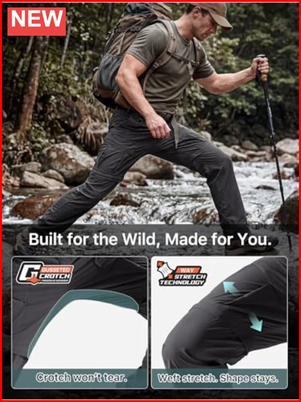 Men Hiking Convertible Pants Waterproof Quick Dry Zip Off Cargo Fishing Pants